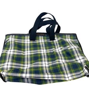 Urban Outfitters Extra Large Plaid Canvas Tote Gingham Pattern Green White Black